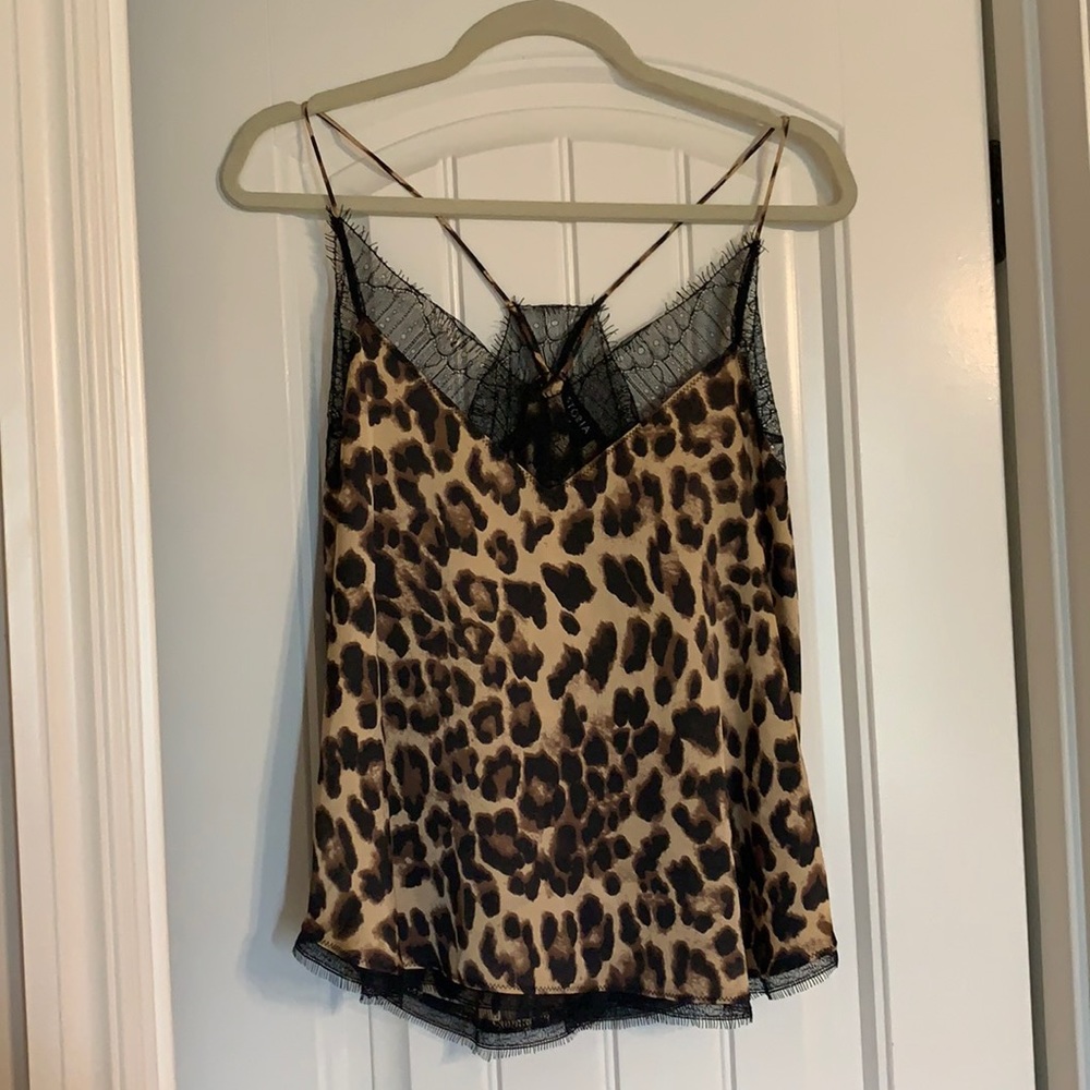Cheetah print tank top with black lace